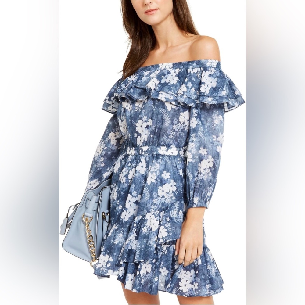 Floral Off-Shoulder Blue Dress